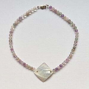 Fluorite & Shell Necklace + 925 Earrings Set